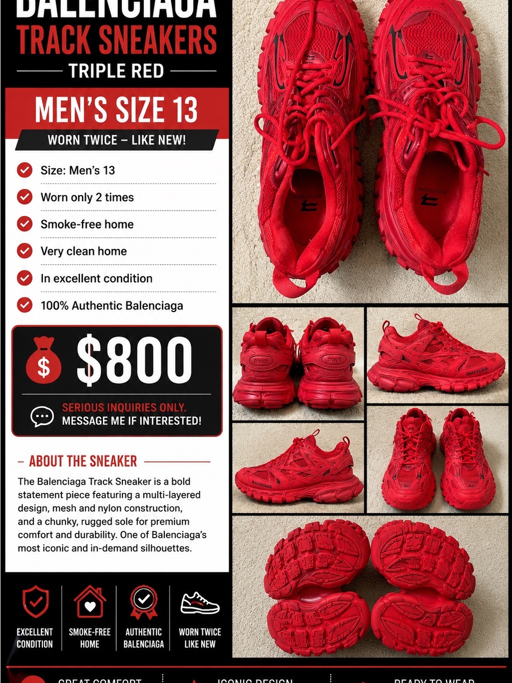 Balenciaga Track Sneakers Triple Red - Men’s